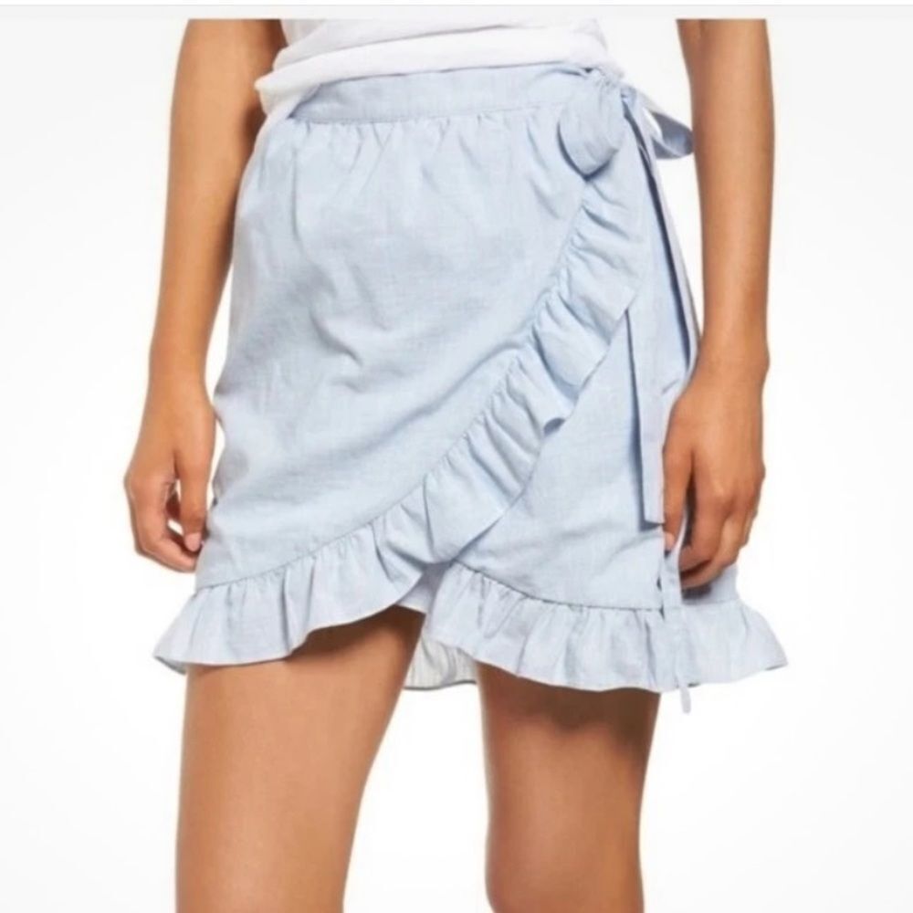 Madewell Meadow Ruffle Wrap Mini Skirt Chambray Blue Size 4 Tie Waist